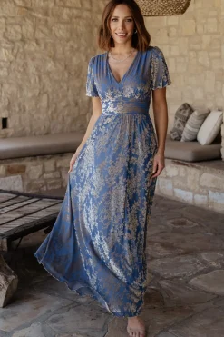 Discount Baltic Born Leslie Velvet Maxi Dress | Blue + Silver Blue+Silver