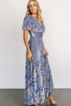 Discount Baltic Born Leslie Velvet Maxi Dress | Blue + Silver Blue+Silver