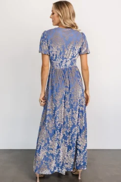 Discount Baltic Born Leslie Velvet Maxi Dress | Blue + Silver Blue+Silver