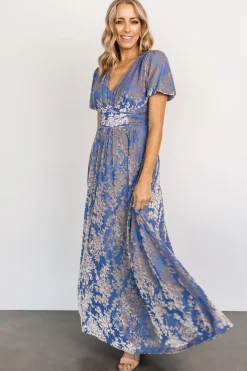 Discount Baltic Born Leslie Velvet Maxi Dress | Blue + Silver Blue+Silver