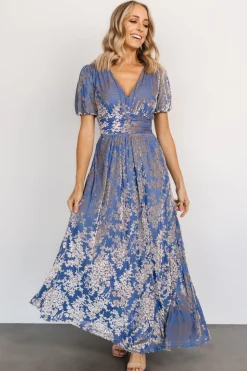 Discount Baltic Born Leslie Velvet Maxi Dress | Blue + Silver Blue+Silver