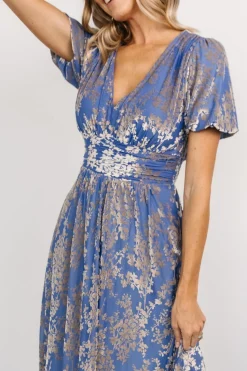 Discount Baltic Born Leslie Velvet Maxi Dress | Blue + Silver Blue+Silver