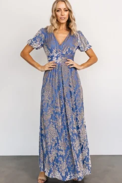 Discount Baltic Born Leslie Velvet Maxi Dress | Blue + Silver Blue+Silver