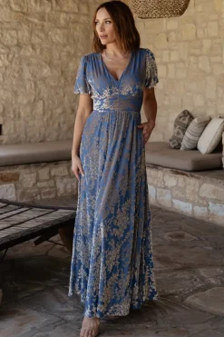 Discount Baltic Born Leslie Velvet Maxi Dress | Blue + Silver Blue+Silver