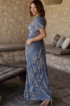 Discount Baltic Born Leslie Velvet Maxi Dress | Blue + Silver Blue+Silver