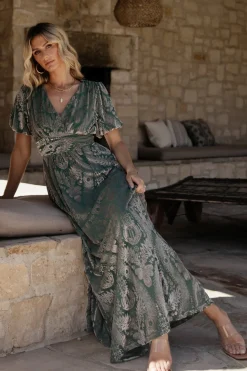 Discount Baltic Born Leslie Velvet Maxi Dress | Sage + Silver Sage+Silver