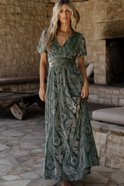Discount Baltic Born Leslie Velvet Maxi Dress | Sage + Silver Sage+Silver