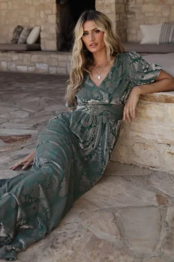 Discount Baltic Born Leslie Velvet Maxi Dress | Sage + Silver Sage+Silver