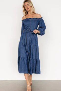 Hot Baltic Born Lewiston Off Shoulder Dress | Denim Blue DenimBlue