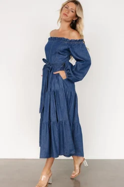 Hot Baltic Born Lewiston Off Shoulder Dress | Denim Blue DenimBlue