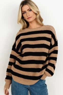 New Baltic Born Liam Chunky Knit Sweater | Tan + Black Tan+Black