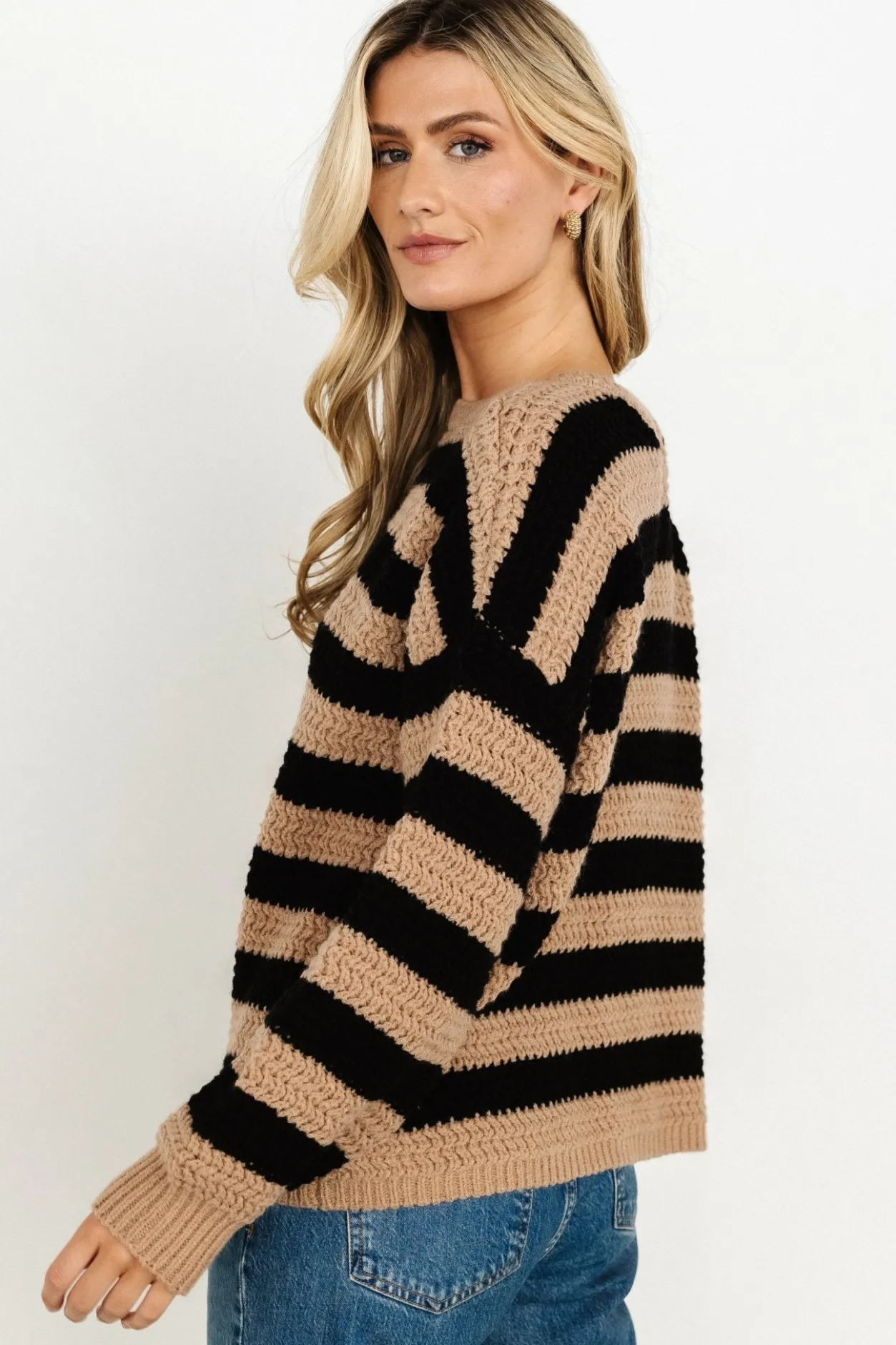 New Baltic Born Liam Chunky Knit Sweater | Tan + Black Tan+Black