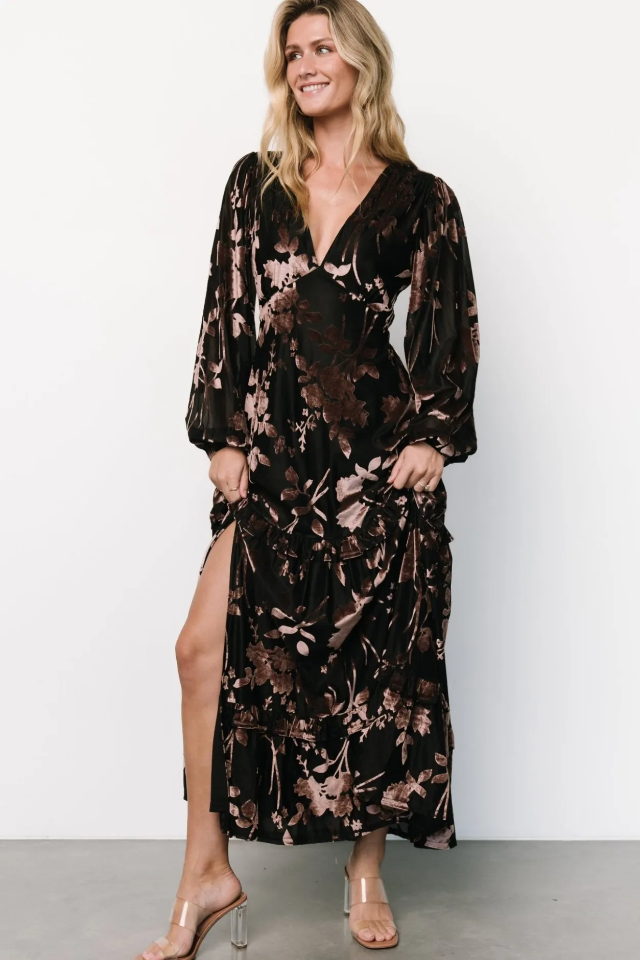 Outlet Baltic Born Liana Velvet Embossed Maxi Dress | Black