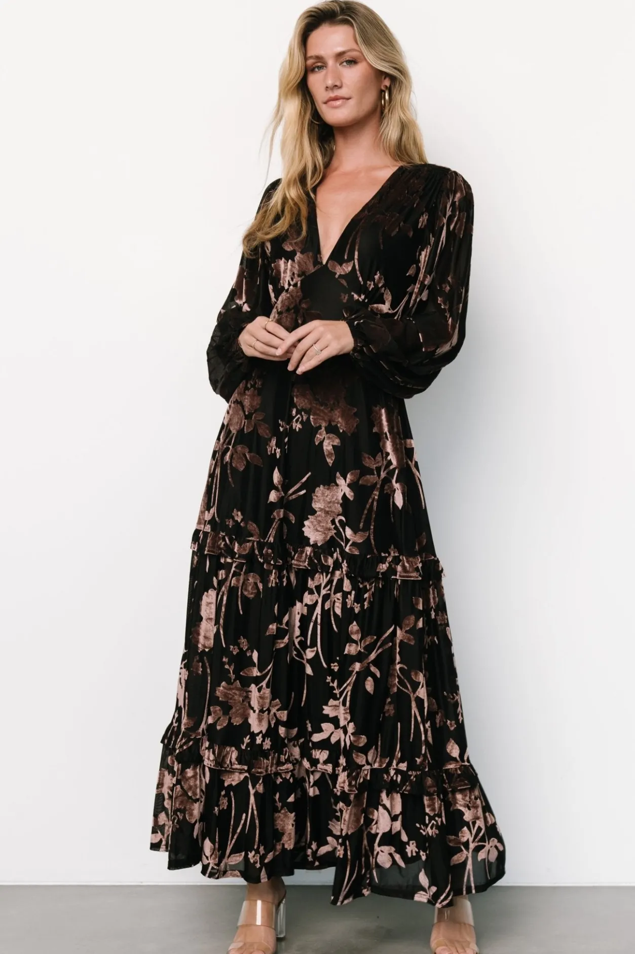 Outlet Baltic Born Liana Velvet Embossed Maxi Dress | Black