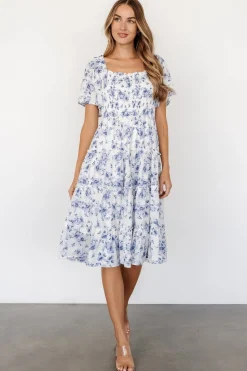 Sale Baltic Born Lilla Tiered Midi Dress | Off-White + Blue Floral Off-White+BlueFloral