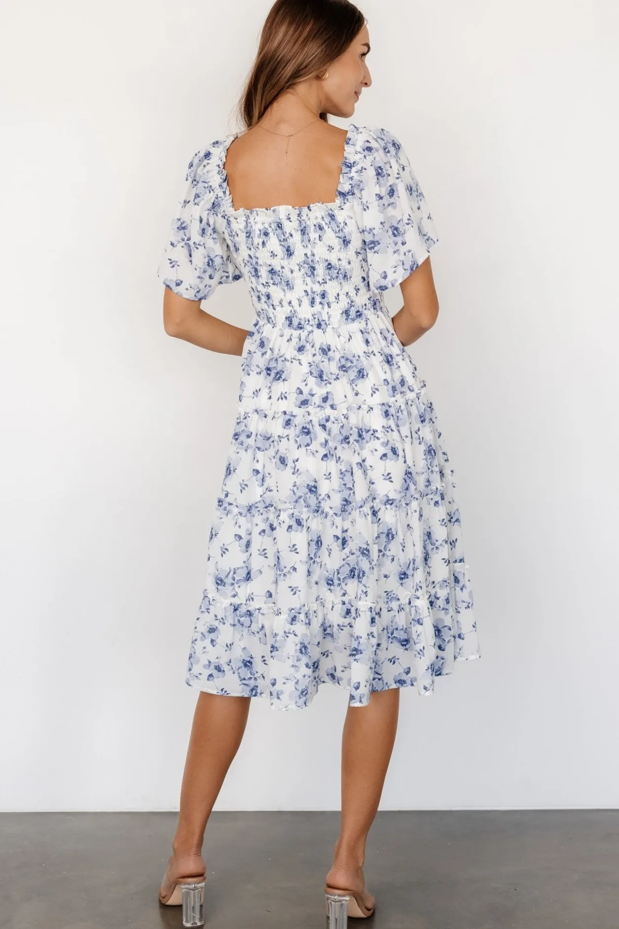 Sale Baltic Born Lilla Tiered Midi Dress | Off-White + Blue Floral Off-White+BlueFloral