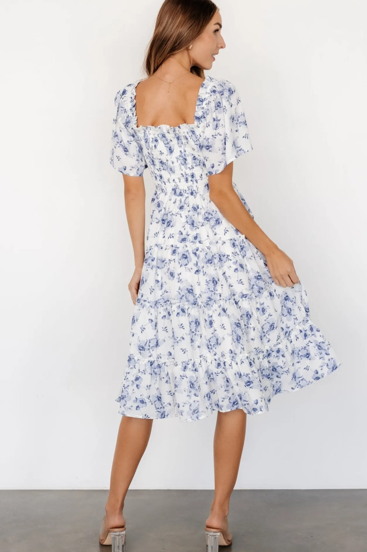 Sale Baltic Born Lilla Tiered Midi Dress | Off-White + Blue Floral Off-White+BlueFloral