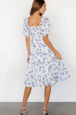 Sale Baltic Born Lilla Tiered Midi Dress | Off-White + Blue Floral Off-White+BlueFloral