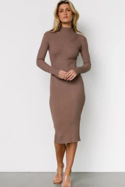 Clearance Baltic Born Lindsey Mock Neck Midi Dress | Dusty Mocha DustyMocha