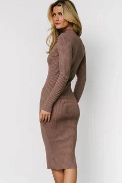 Clearance Baltic Born Lindsey Mock Neck Midi Dress | Dusty Mocha DustyMocha