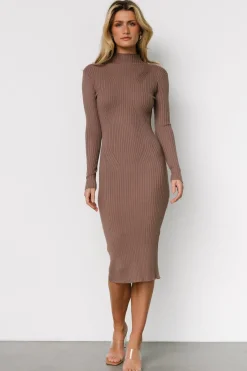Clearance Baltic Born Lindsey Mock Neck Midi Dress | Dusty Mocha DustyMocha