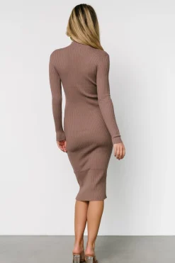 Clearance Baltic Born Lindsey Mock Neck Midi Dress | Dusty Mocha DustyMocha