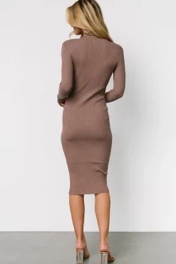 Clearance Baltic Born Lindsey Mock Neck Midi Dress | Dusty Mocha DustyMocha