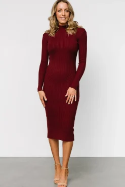 Discount Baltic Born Lindsey Mock Neck Midi Dress | Burgundy