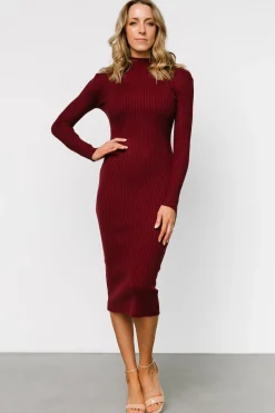 Discount Baltic Born Lindsey Mock Neck Midi Dress | Burgundy