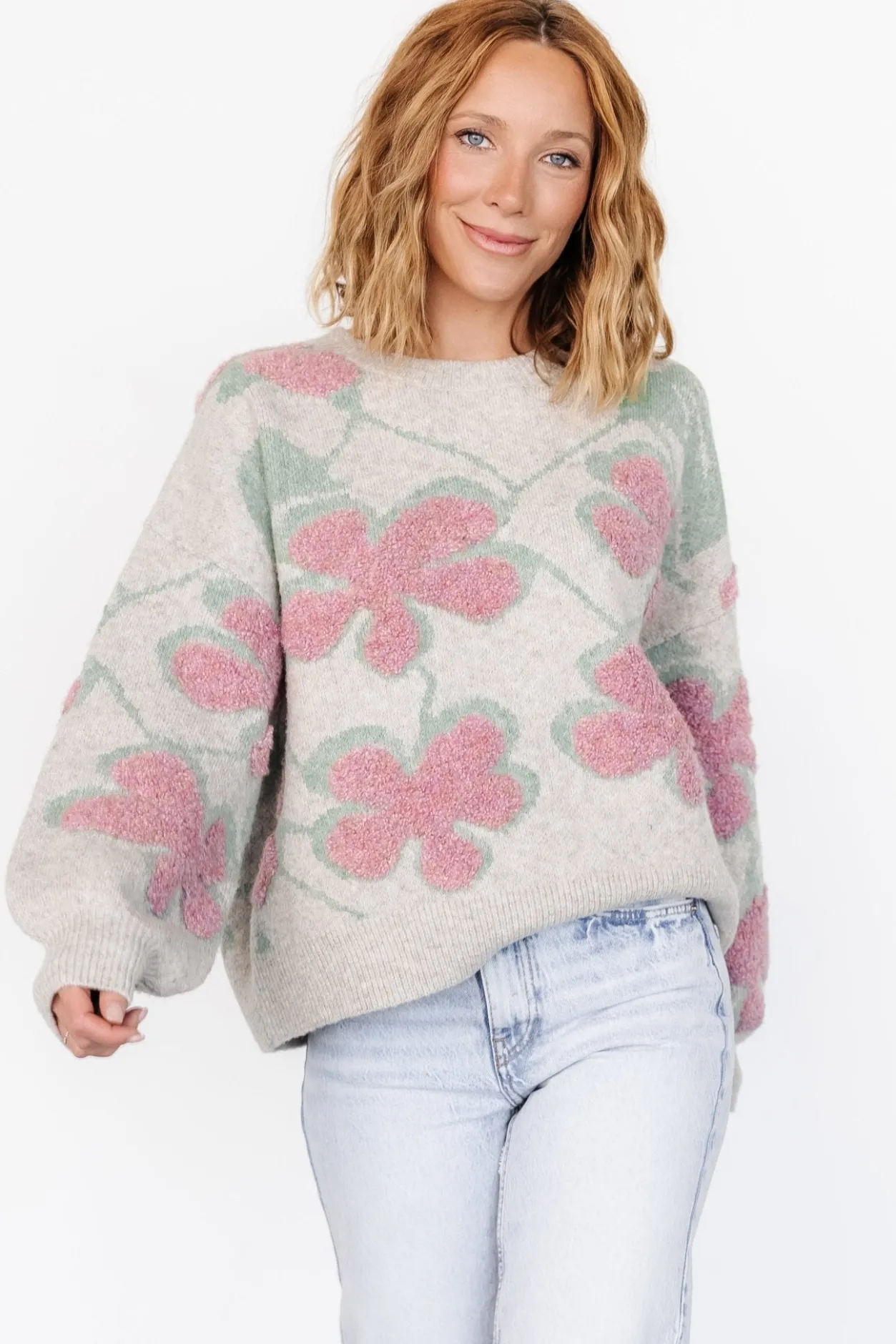 Outlet Baltic Born Lisbeth Flower Sweater | Green + Pink Green+Pink