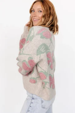 Outlet Baltic Born Lisbeth Flower Sweater | Green + Pink Green+Pink