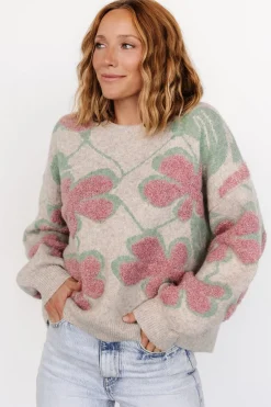 Outlet Baltic Born Lisbeth Flower Sweater | Green + Pink Green+Pink