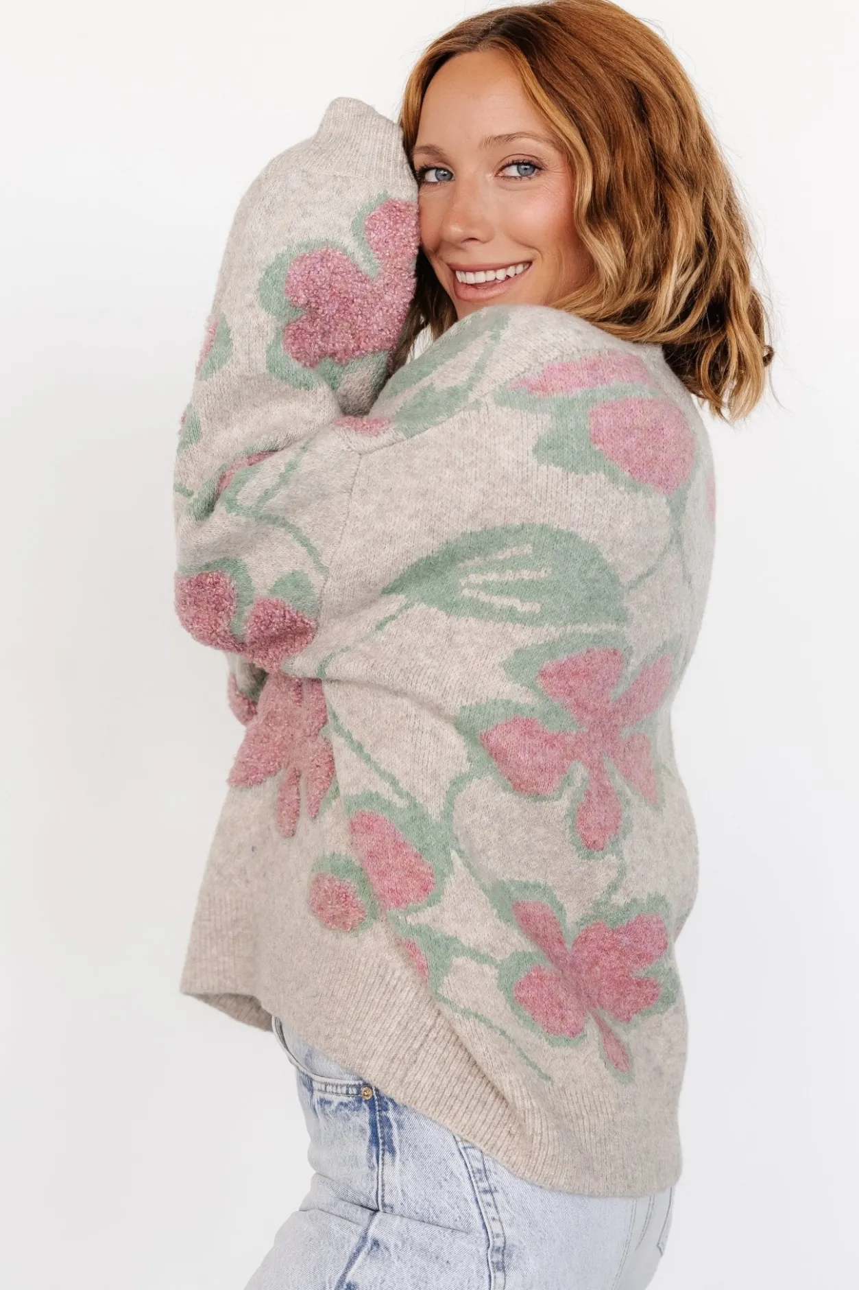 Outlet Baltic Born Lisbeth Flower Sweater | Green + Pink Green+Pink