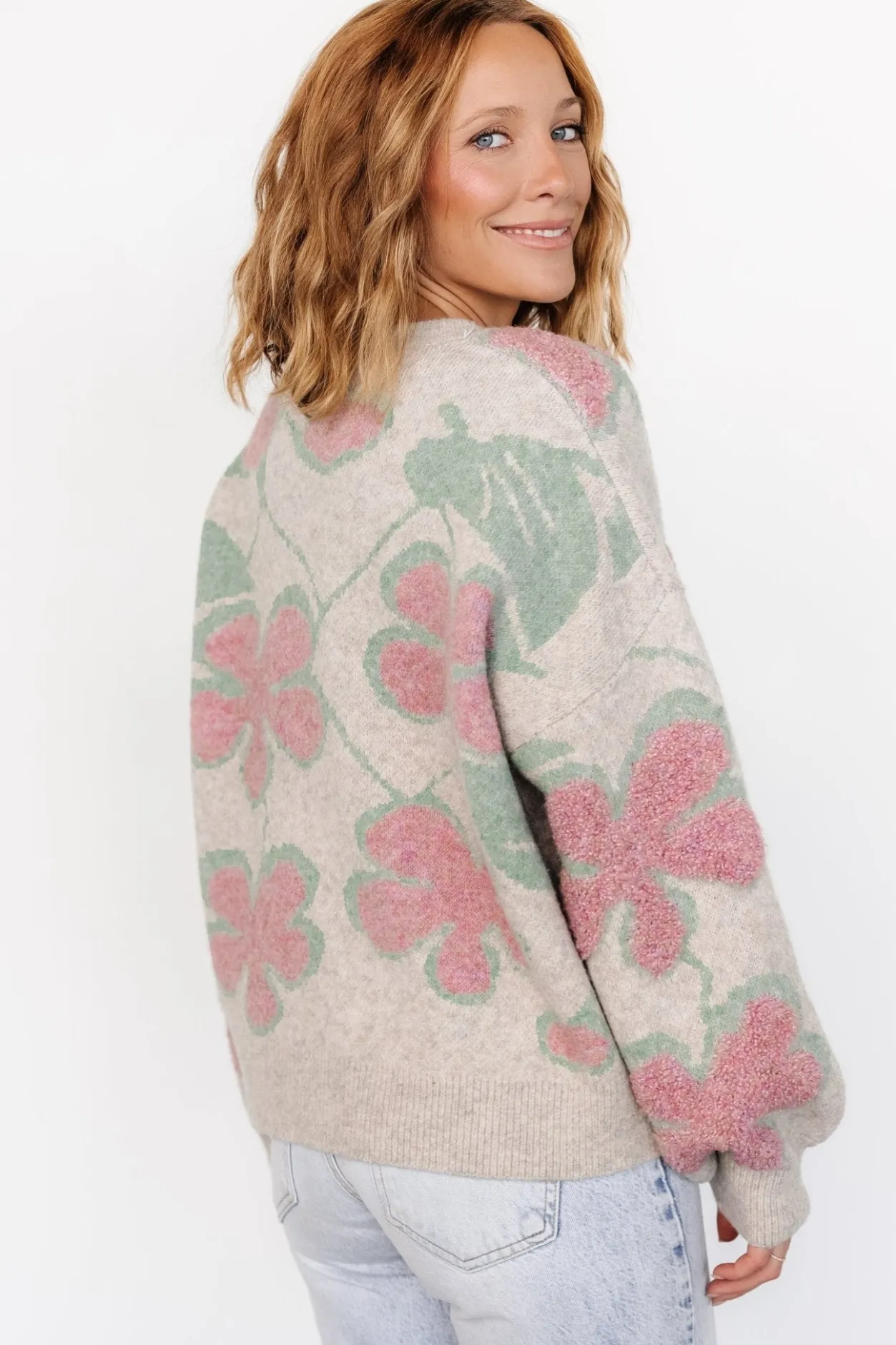 Outlet Baltic Born Lisbeth Flower Sweater | Green + Pink Green+Pink