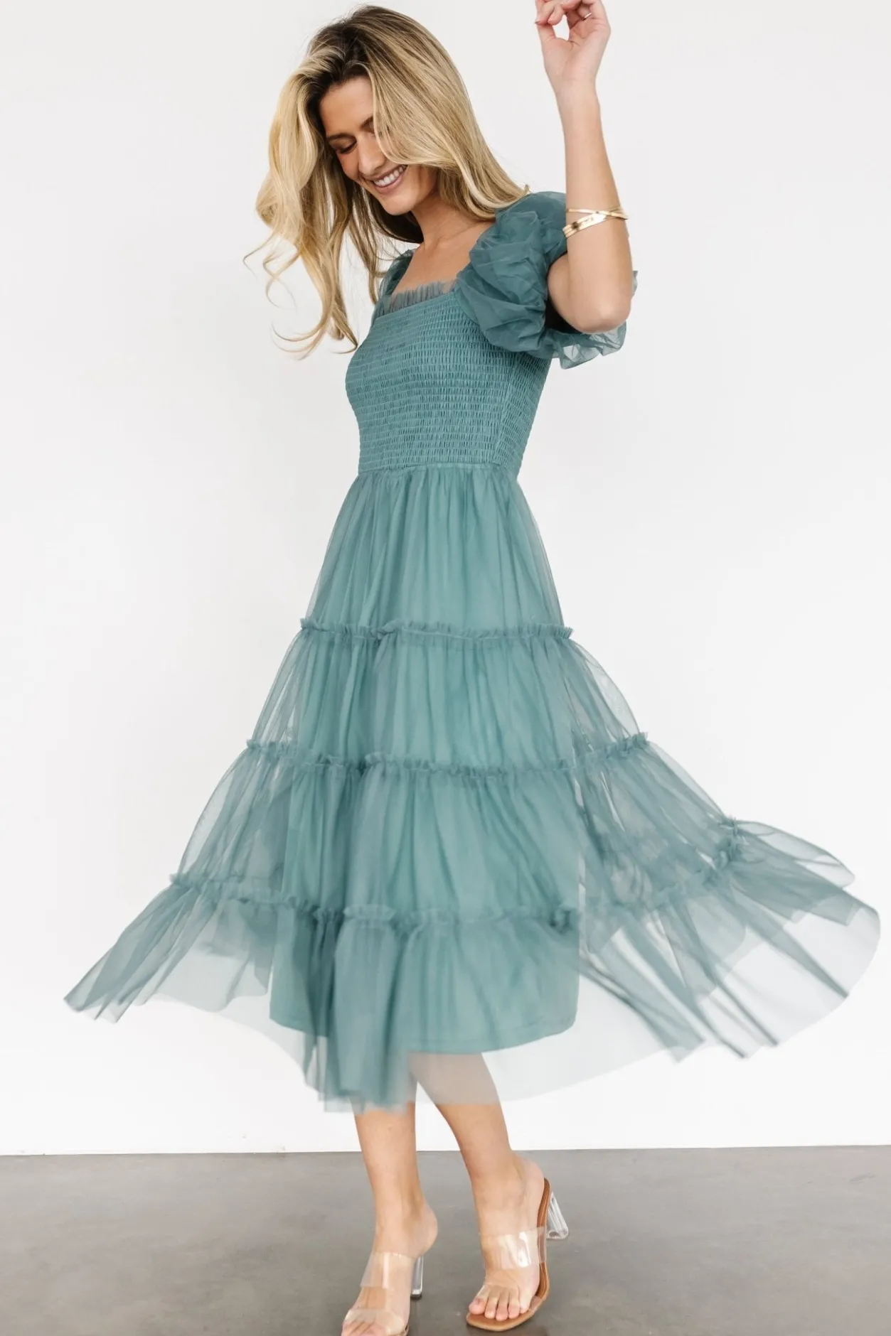 New Baltic Born Liv Tulle Midi Dress | Eucalyptus