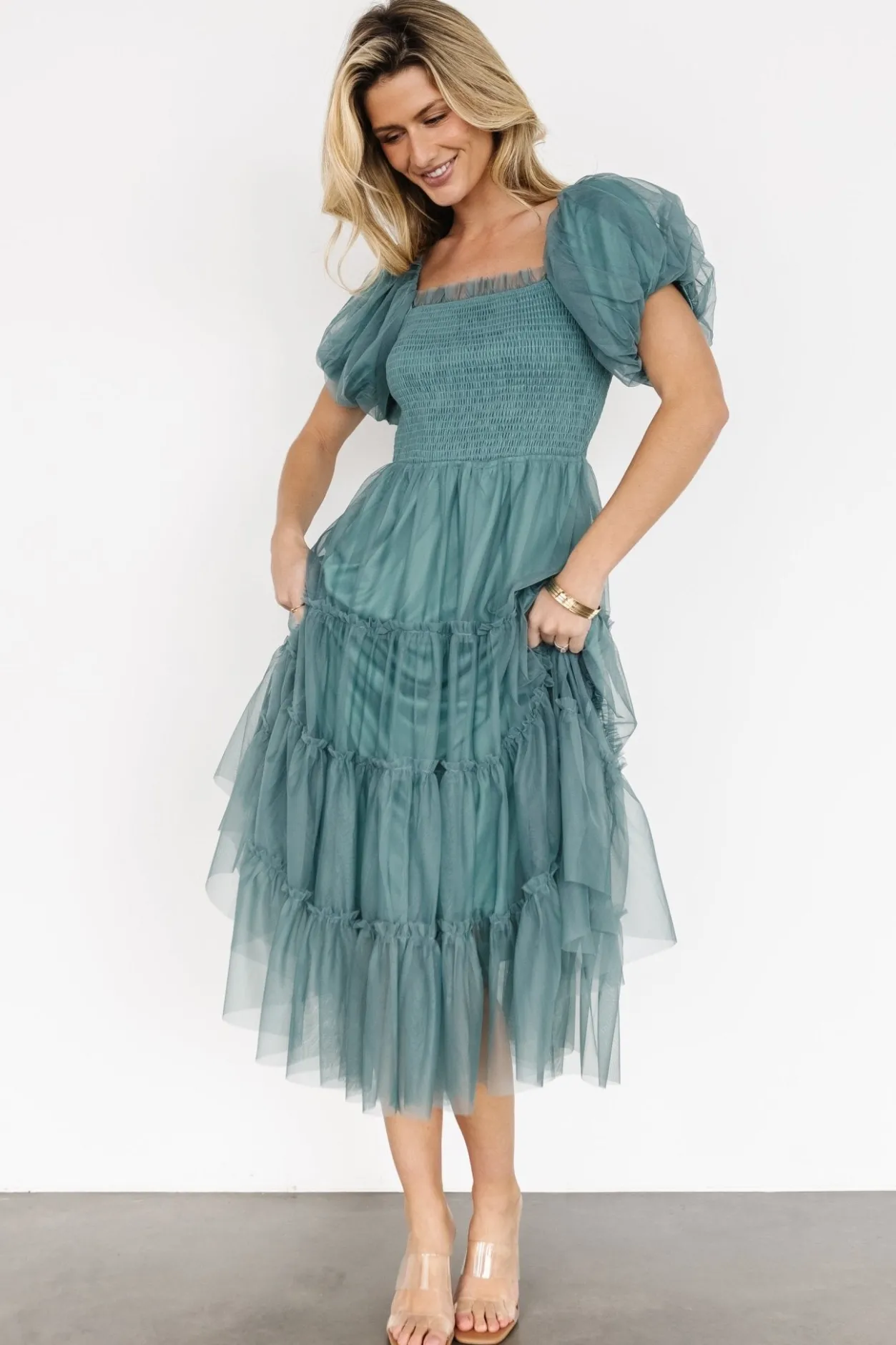 New Baltic Born Liv Tulle Midi Dress | Eucalyptus