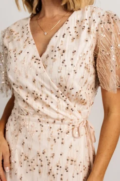 New Baltic Born Liza Sequin Wrap Maxi Dress | Rose Gold RoseGold