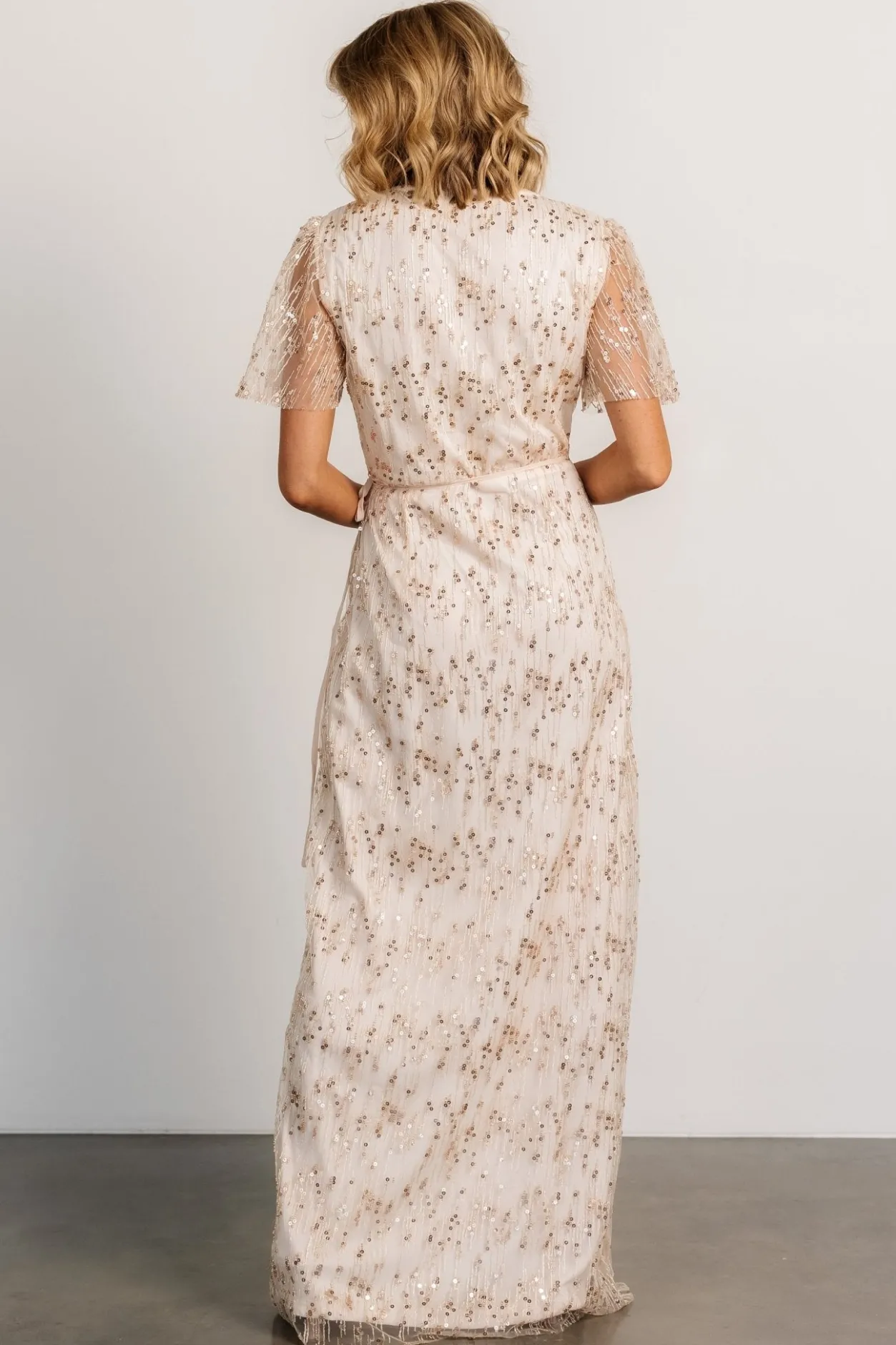 New Baltic Born Liza Sequin Wrap Maxi Dress | Rose Gold RoseGold