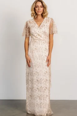 New Baltic Born Liza Sequin Wrap Maxi Dress | Rose Gold RoseGold