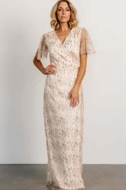 New Baltic Born Liza Sequin Wrap Maxi Dress | Rose Gold RoseGold
