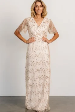 New Baltic Born Liza Sequin Wrap Maxi Dress | Rose Gold RoseGold