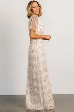 New Baltic Born Liza Sequin Wrap Maxi Dress | Rose Gold RoseGold