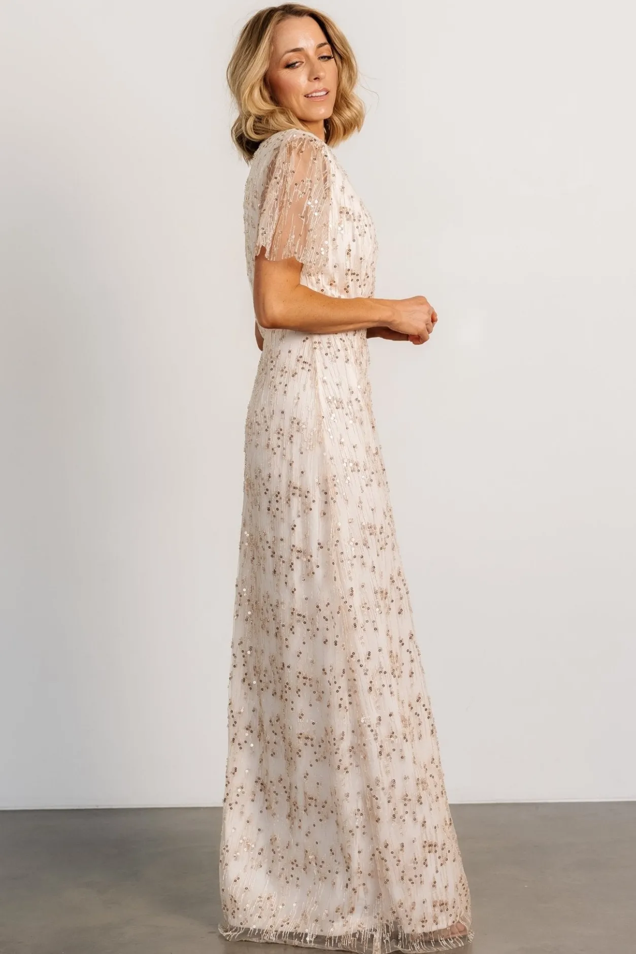 New Baltic Born Liza Sequin Wrap Maxi Dress | Rose Gold RoseGold