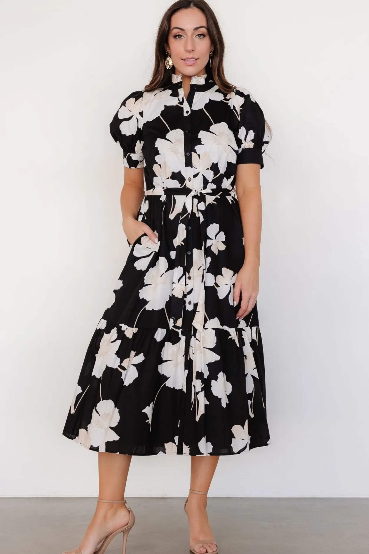Fashion Baltic Born Loewe Button Dress | Black + Off White Floral Black+OffWhiteFloral