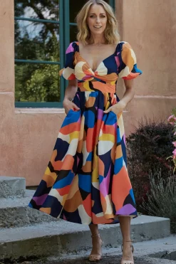 Hot Baltic Born Lola Midi Dress | Rust + Navy Multi Rust+NavyMulti