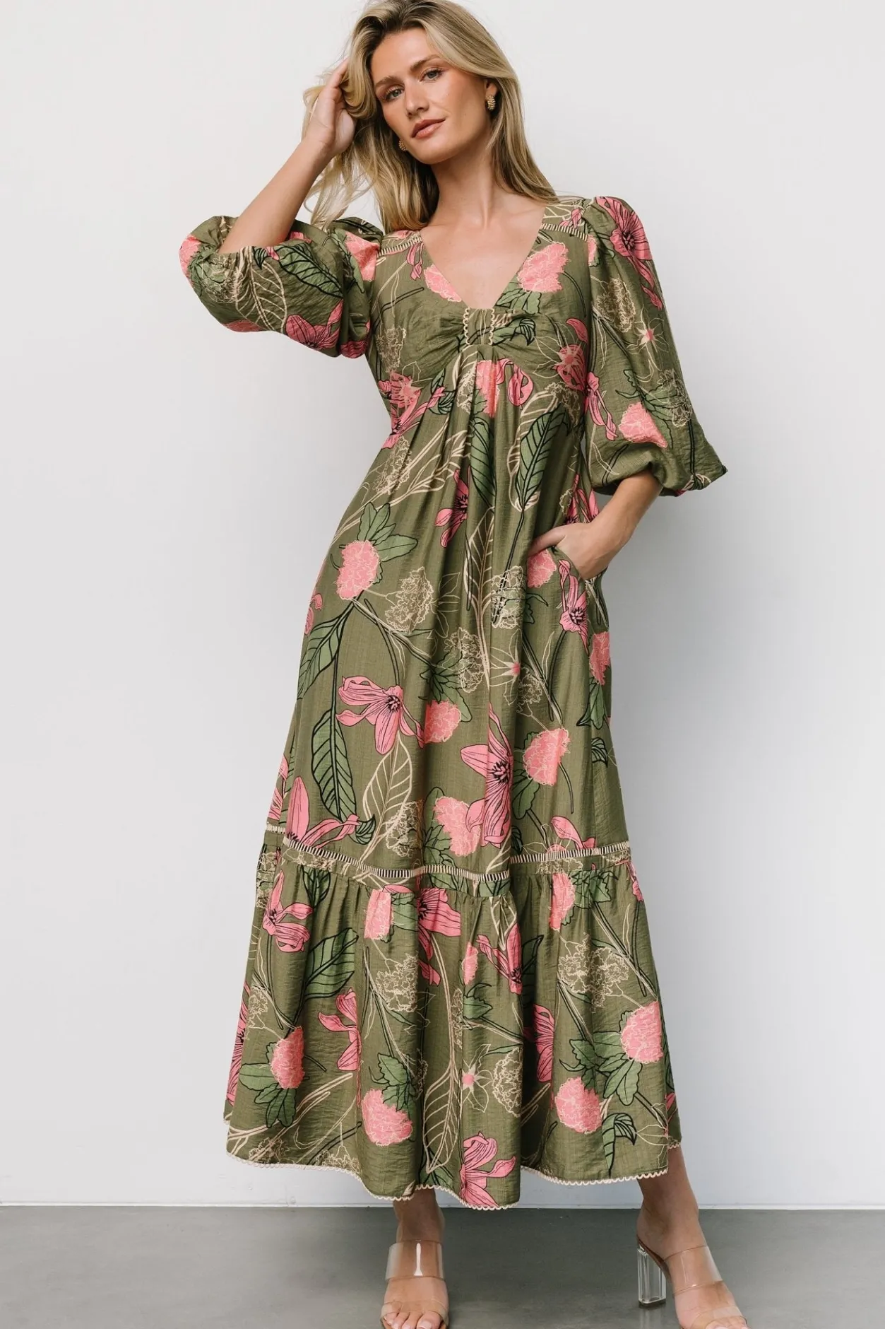 Clearance Baltic Born Lonna Dress | Olive + Fuschia Floral Olive+FuschiaFloral