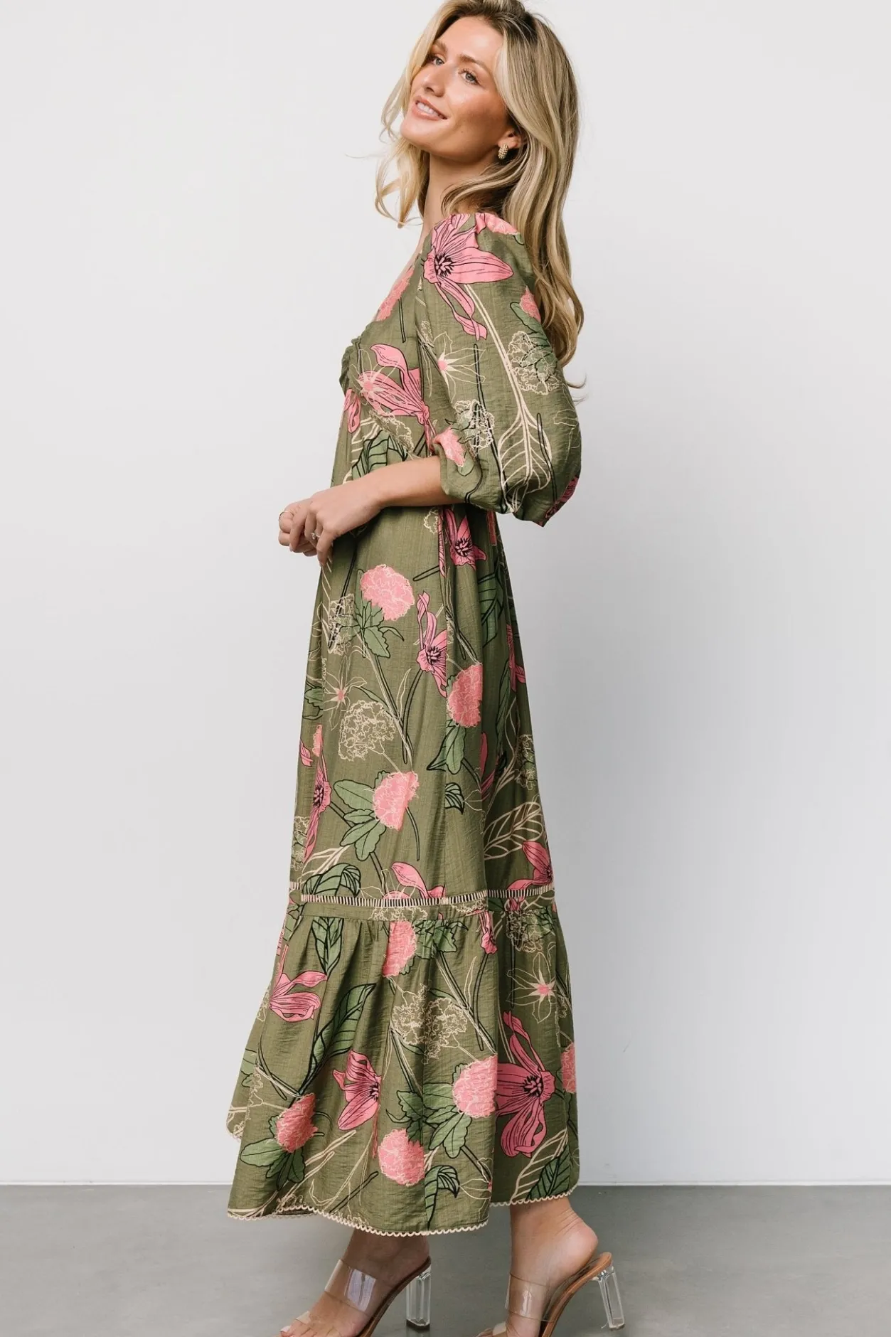 Clearance Baltic Born Lonna Dress | Olive + Fuschia Floral Olive+FuschiaFloral