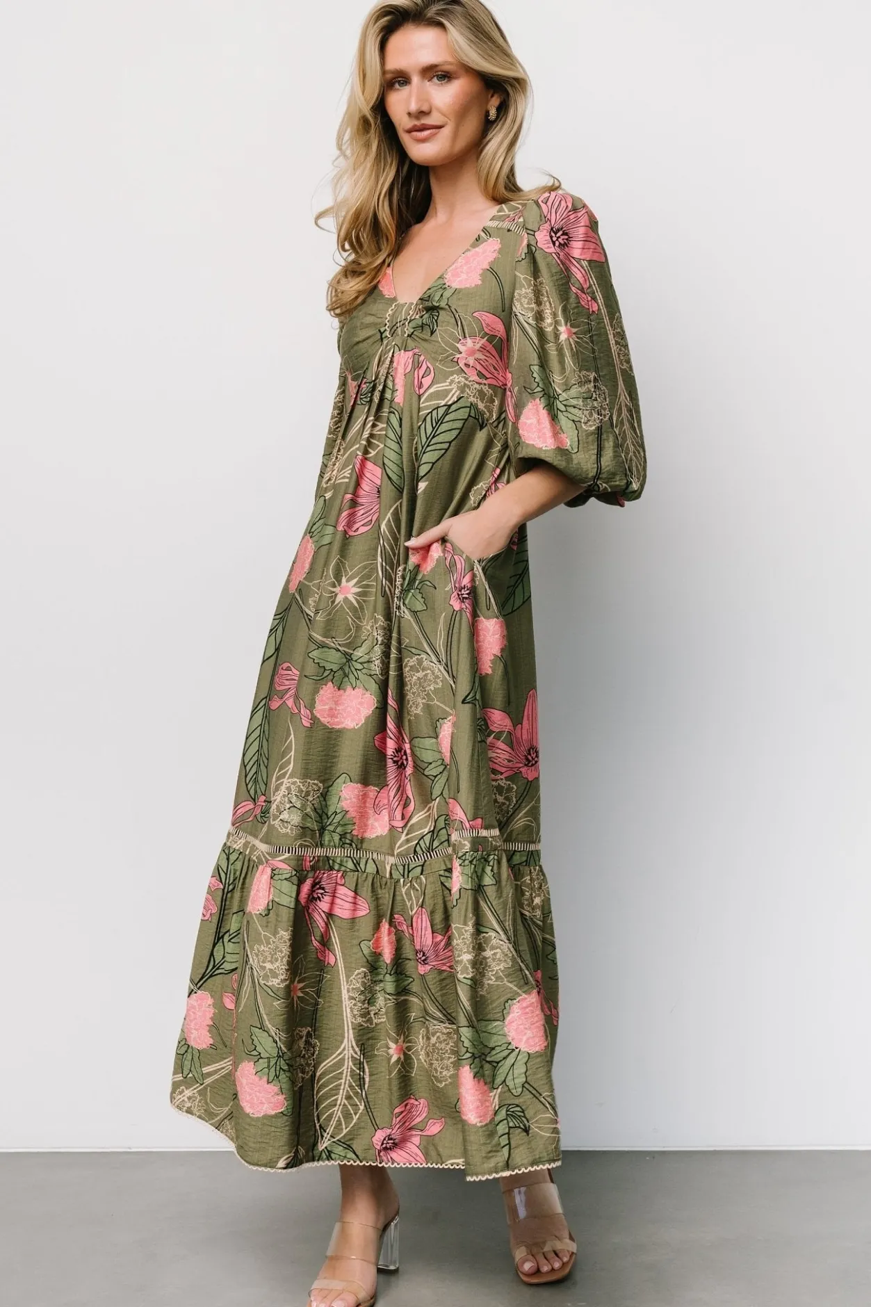 Clearance Baltic Born Lonna Dress | Olive + Fuschia Floral Olive+FuschiaFloral