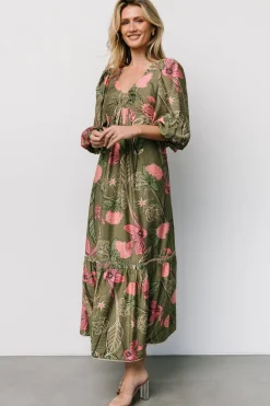 Clearance Baltic Born Lonna Dress | Olive + Fuschia Floral Olive+FuschiaFloral