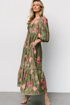 Clearance Baltic Born Lonna Dress | Olive + Fuschia Floral Olive+FuschiaFloral